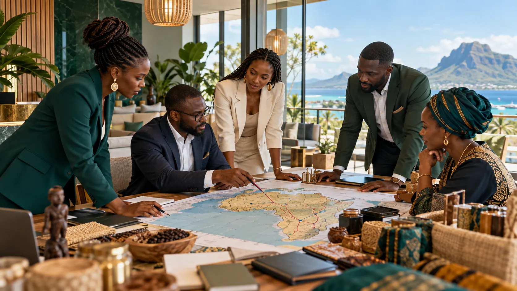 African business leaders examine continental trade routes.
